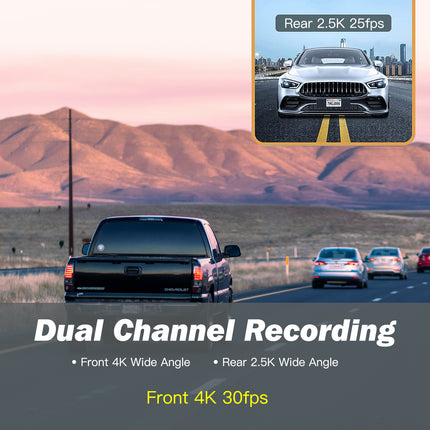 Dual Lens 4K Dash Camera with 2.5K Rear Camera, WiFi, 24 Hour Parking Monitor and G-Sensor