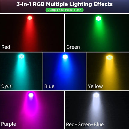 RGB LED Par Lights 2-Pack with Remote Sound Active Stage Lighting for Parties Clubs and Events