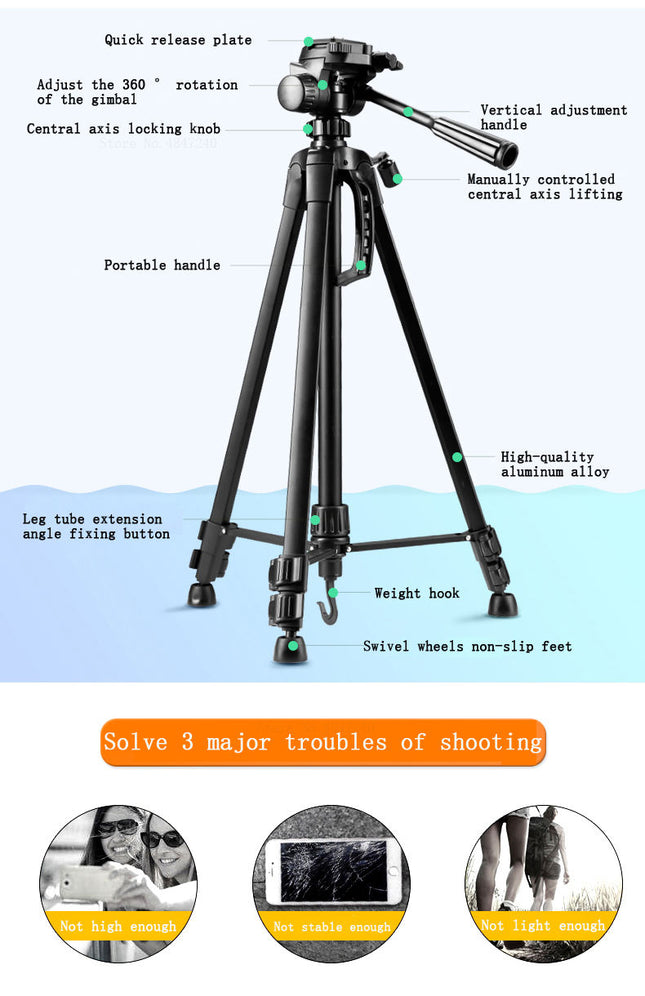 Lightweight Travel Tripod for DSLR & Smartphones – 3-Segment Aluminum Stand with Flip Locks