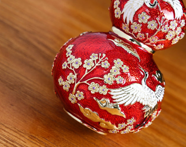 Golden Wu Lou Gourd Sculpture – Artisan Metal Feng Shui Home Accent