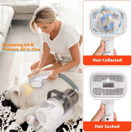 Professional Pet Hair Trimming Vacuum Kit with Quiet Groomer, Clipper & Shedding Tools