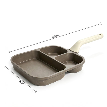 Non Stick 3 Compartment Egg Pan 19x23cm with Silicone Handle for All Cooktops