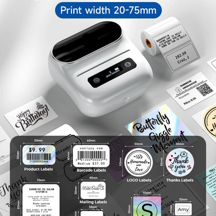 Portable Bluetooth Thermal Printer with 2200mAh Battery for Labels and Barcodes