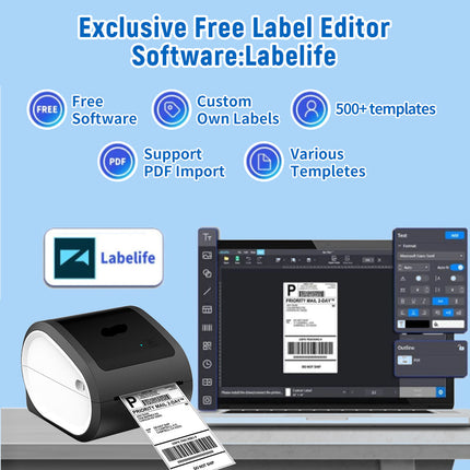 Portable Bluetooth Thermal Label Printer 203 DPI USB Wireless Shipping Barcode Printer