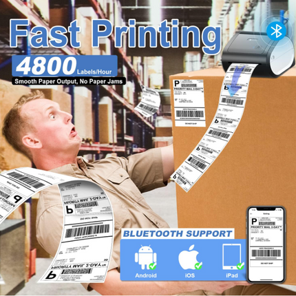 Portable Thermal Label Printer with USB, Bluetooth & Ethernet Connectivity, 300 DPI High Resolution
