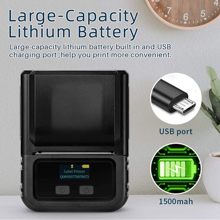 Rechargeable Bluetooth Thermal Printer with Label Holder, 20-50mm Paper Roll Support
