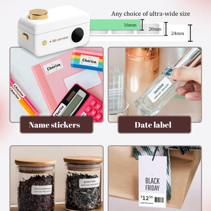 Portable Thermal Label Printer with Bluetooth, 16-24mm Labels, 1000mAh Rechargeable Battery