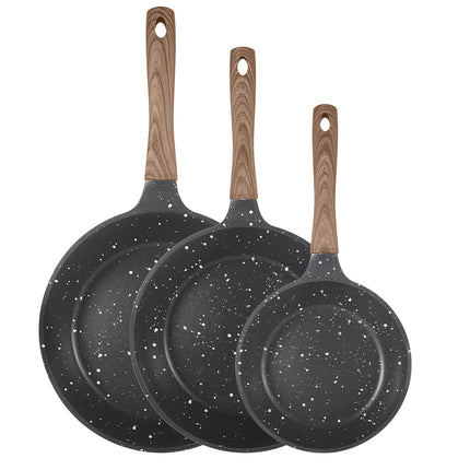 3-Piece Non-Stick Aluminum Frying Pan Set 20cm 24cm 28cm for Gas & Induction Cooktops