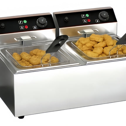 Dual Tank Electric Deep Fryer 2500W + 2500W Stainless Steel Countertop Commercial Fryer