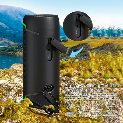 Portable Bluetooth Speaker with RGB LED Lights, IP65 Waterproof, 10W Stereo Sound & TF Card Support
