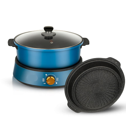 Multi-Function Electric Cooking Pot 1350W with Heat Control & Tempered Glass Lid