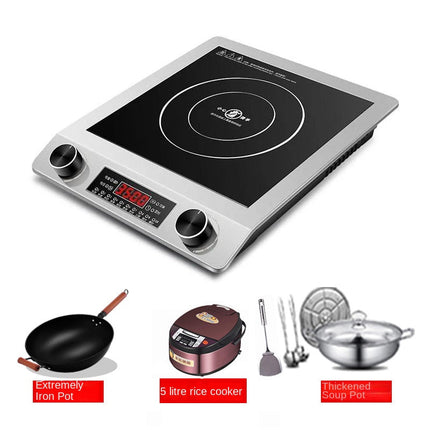 3500W Electric Cooking Hot Plate 25.5cm Silver Concave Surface with Dual Knob Control