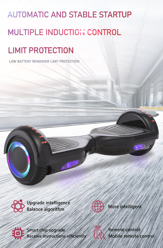 Portable 6.5" Electric Hoverboard with Dual-System Control, LED Lights & Bluetooth Speakers