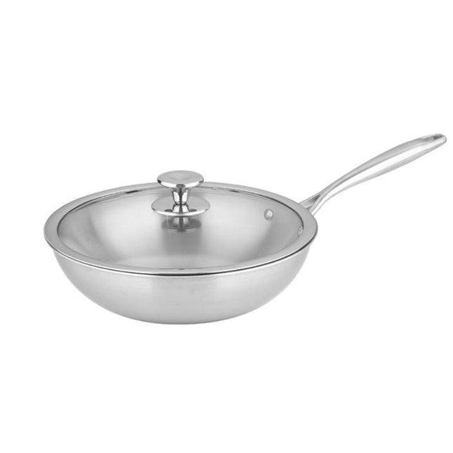 Pure Titanium Frying Pan with Tempered Glass Lid & Multi-Layer Base – 30cm / 32cm
