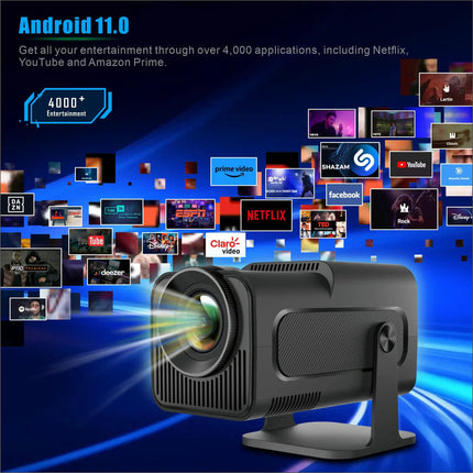 Portable 1080P Full HD Home Theater Projector with Android 13 and Bluetooth 5.0 – 300 ANSI Lumens, Black