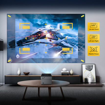 Compact 720P Smart Projector with Electric Focus, RGB Lighting, 4K Decoding & Wireless Connectivity