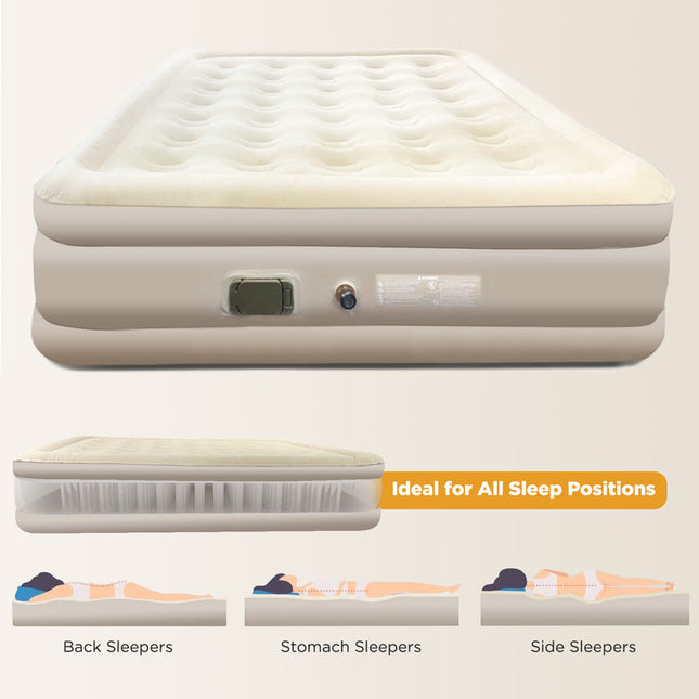 Portable Queen Inflatable Air Mattress with Built-In Pump – Flocked PVC Air Bed for Indoor & Outdoor Use