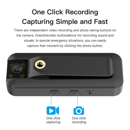 1080P HD Wearable Body Camera with Night Vision Wide Angle Lens and Long Battery Life Black