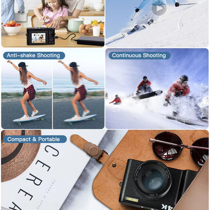 4K Portable Mirrorless Camera with 3-Inch IPS Screen and Rechargeable Battery