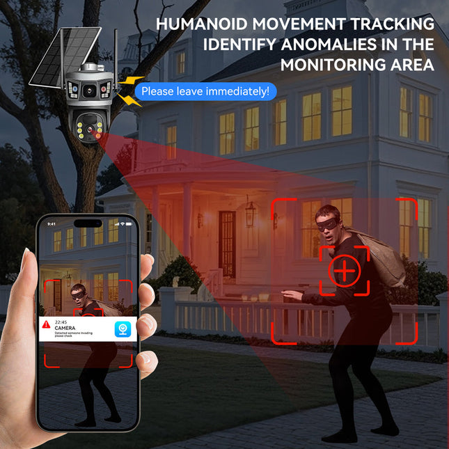 Wireless Solar PTZ Security Camera with Triple Lens, Long-Range Zoom & 4G/WiFi Support