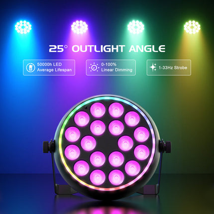 18x4W RGBW LED Par Stage Light with Remote & DMX512 – Club, Party & Event Lighting