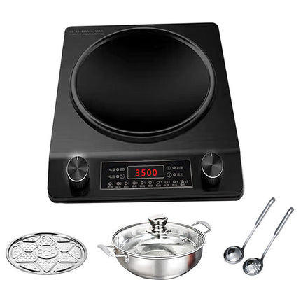3500W Electric Concave Cooking Plate with Dual Temperature Control Knobs Black