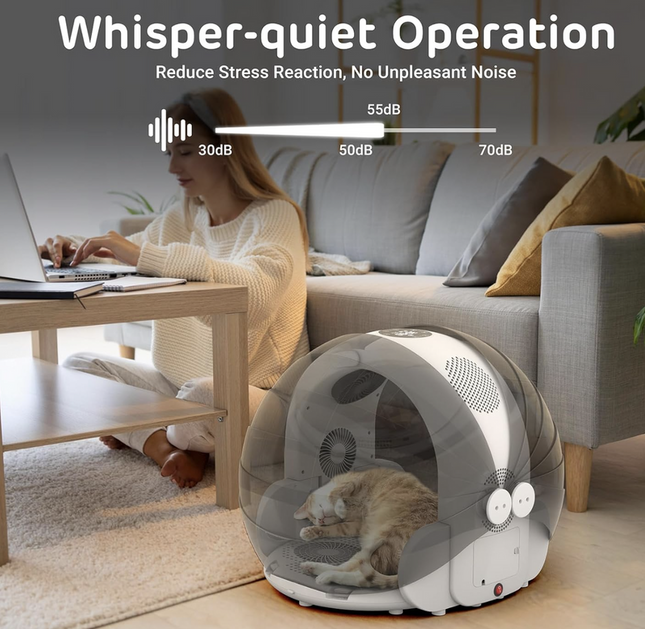Foldable Pet Hair Dryer Box with Adjustable Temperature and 4 Wind Speeds for Cats and Small Dogs