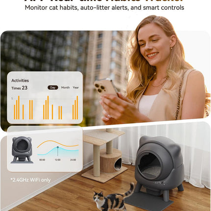 Enclosed 65L Automatic Cat Litter Box with App Monitoring – Hands-Free Cleaning, Zero Scooping