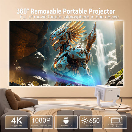Full HD Smart Projector 1080P with Auto Focus, Bluetooth Remote, 650 ANSI Lumens, White