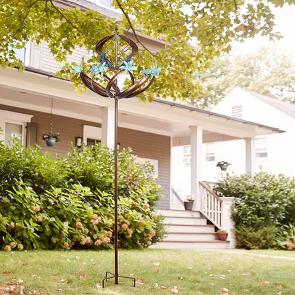 Solar Powered 3D Metal Kinetic Garden Spinner with Ground Stake Outdoor Decorative Feature