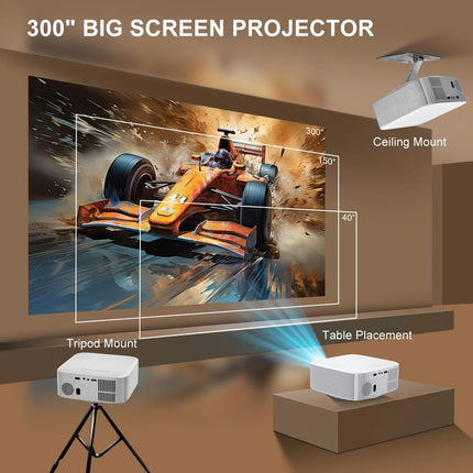 Compact Full HD 1080P Smart Projector with Auto Keystone, Wireless Streaming & Bluetooth Connectivity