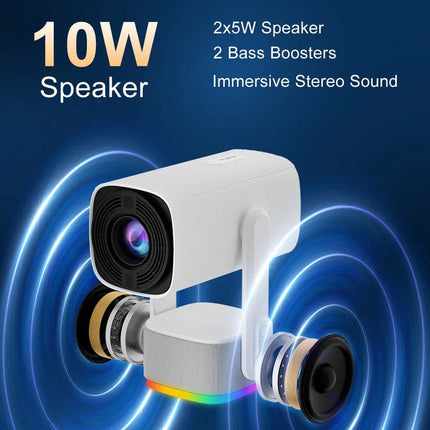 Compact 720p HD Mini Projector with 160 ANSI Lumens, Wireless Streaming, Auto Keystone, and Android 11