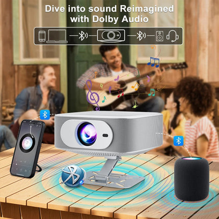 Compact Full HD 1080P Smart Projector with Auto Keystone, Wireless Streaming & Bluetooth Connectivity