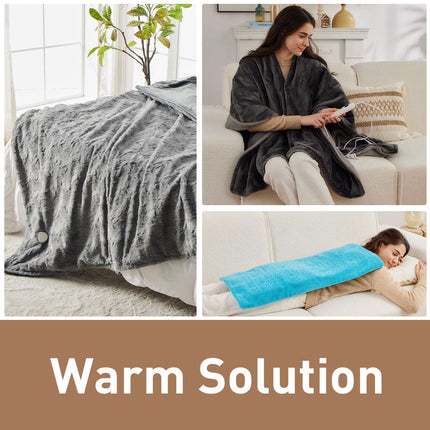 180 x 130cm Double Flannel Electric Heating Throw Blanket with Manual Control Grey