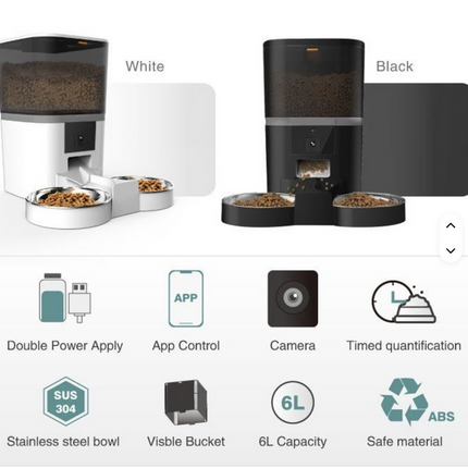 Automatic Smart Pet Feeder for Cats & Dogs – Dual Bowl, Wi-Fi 2.4G, Rechargeable Battery, Timer Control (4L / 6L)