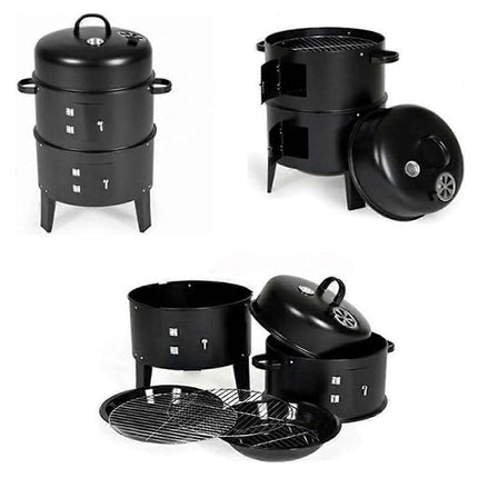 Compact Charcoal Smoking Grill for Outdoor BBQ, Multi-Tier Cooking System – Black