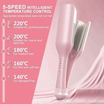 Portable 32mm Ceramic Hair Curler with Adjustable Heat Settings – Pink