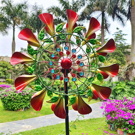 Outdoor Metal Kinetic Wind Spinner – Rotating Flower Garden Decoration