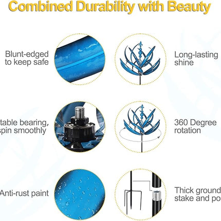 Solar LED Metal Wind Spinner Outdoor Garden Kinetic Yard Ornament with Ground Stake