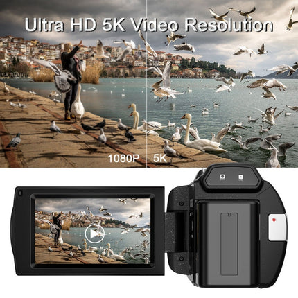 Portable 5K Digital Camera with Optical Zoom and Flip Touch Display – Black