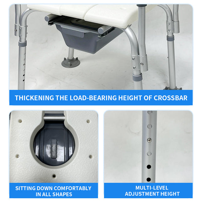 Portable Folding Commode Chair with Wheels – Adjustable Shower and Toilet Seat for Bathroom Mobility