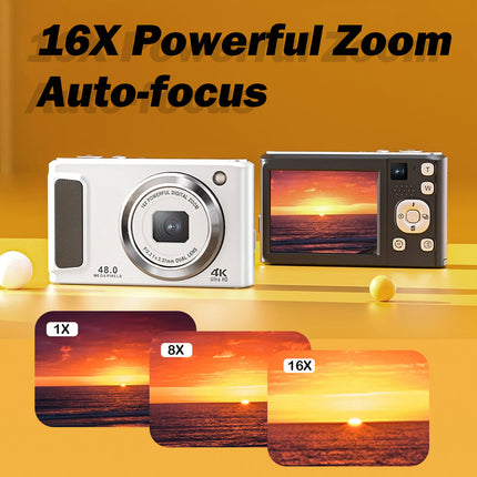 Compact 4K Digital Camera with 13MP Sensor, 2.8” LCD Screen & Expandable Storage