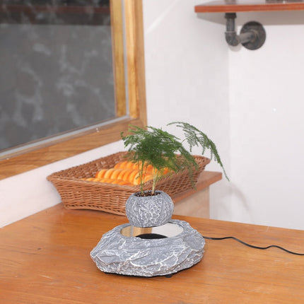 Floating Magnetic Plant Holder for Home & Office Desk Stylish Grey Resin Planter