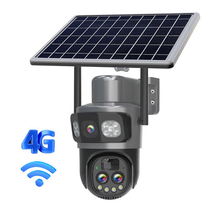 Outdoor Solar WiFi 4G PTZ Camera 3MP x3 Lenses 10X Zoom Pan 350 Tilt 90 IP65 Weather Resistant Security System