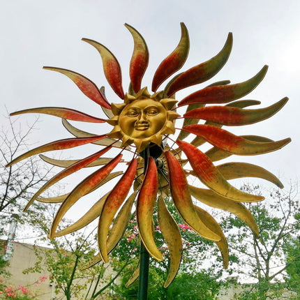 Solar Metal Sun Face Wind Spinner with Colour-Changing LED for Garden and Outdoor Decor