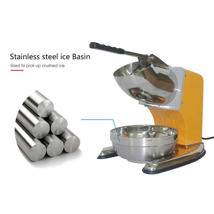 Heavy-Duty 180W Electric Ice Crusher & Shaved Ice Machine – Stainless Steel, Semi-Automatic, Home & Commercial Use