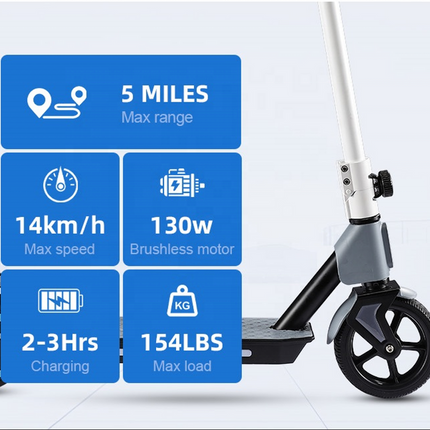 Portable Foldable Electric Scooter with 130W Motor, LED Display & 6.5" Solid Tyres