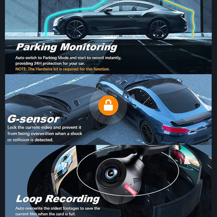 Dual Lens 4K Dash Camera with Rear Camera, WiFi App Control, G-Sensor and 256GB Support