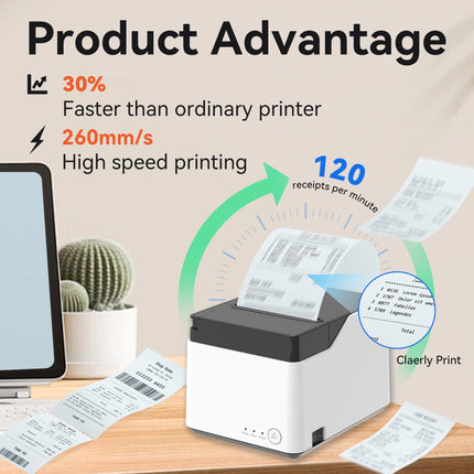 High-Speed 80mm POS Receipt Printer with USB Network Interface, Windows Mac Linux Compatible