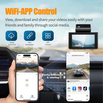 Dual Lens 4K Dash Camera with 2.5K Rear Camera, WiFi, 24 Hour Parking Monitor and G-Sensor